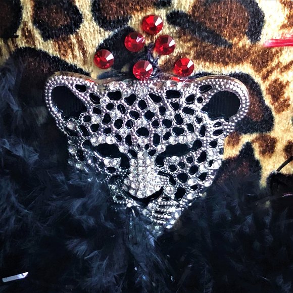 Handcrafted Y2K Boho Glamorous Embellished Leopard Print Fedora Hat NEW main image 5